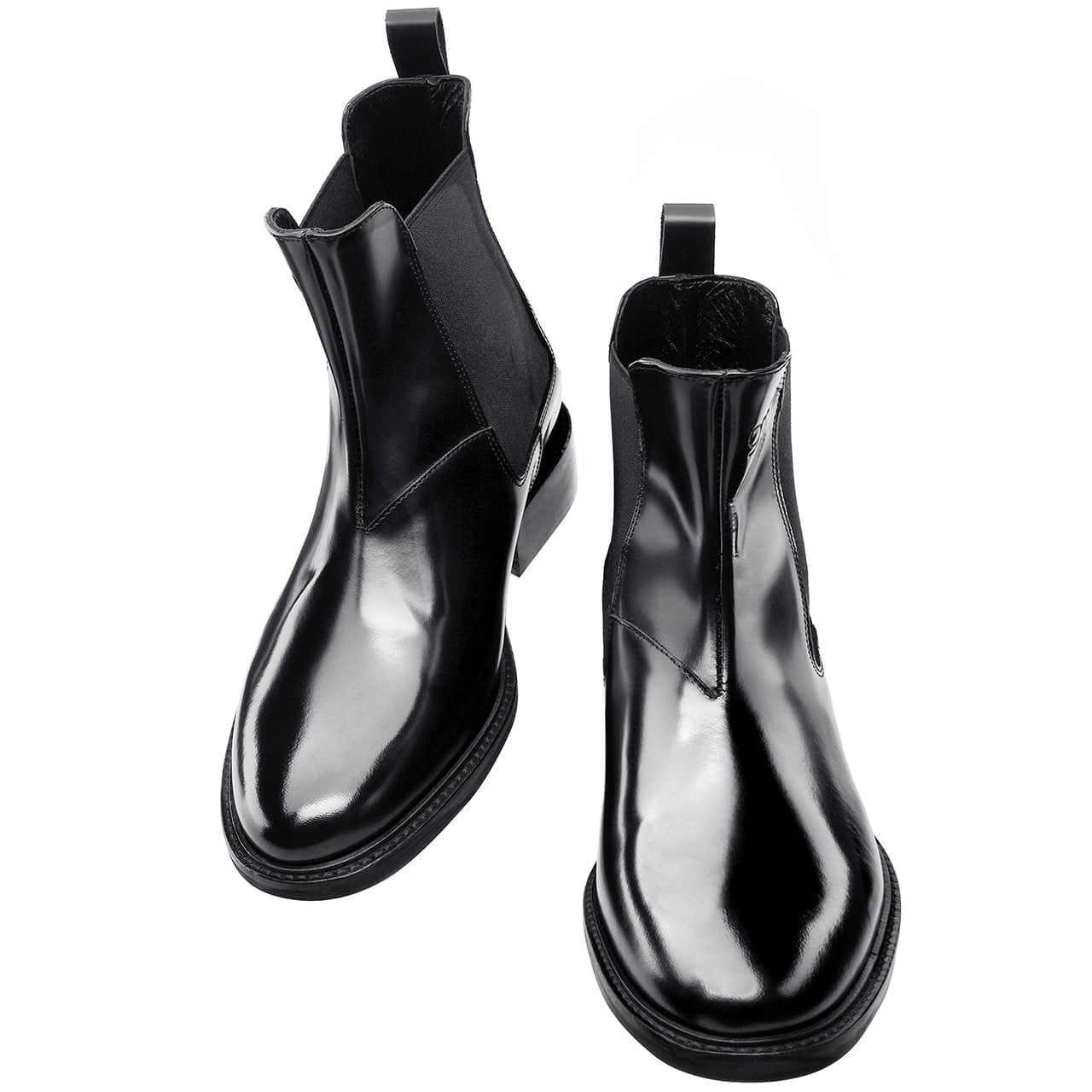 black shiny chelsea boots